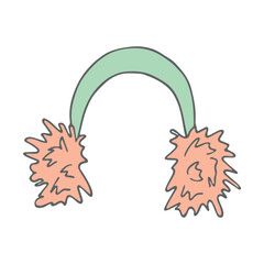 Fur headphones doodle Hand drawn winter accessories. Single design element for card, print, design, decor