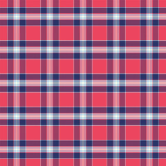 Gingham seamless pattern with stripe.Checkered tartan plaid with twill weave repeat pattern in blue and red. Geometric graphic vector illustration background design for fabric and print.