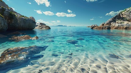 Fototapeta premium A Serene Beach Cove With Crystal Clear Waters