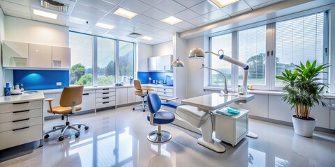 Patient receiving dental treatment in a modern and bright dentist office, dentist, dental, treatment, patient, chair, clinic, office