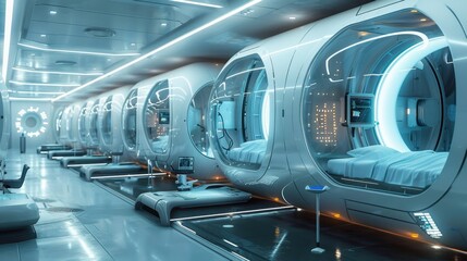 Fototapeta premium A futuristic hydrogen-powered medical facility with advanced equipment and clean energy systems 