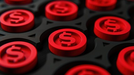 Close-up of red dollar signs on a black background, creating a striking visual effect with a focus on finance and economics.