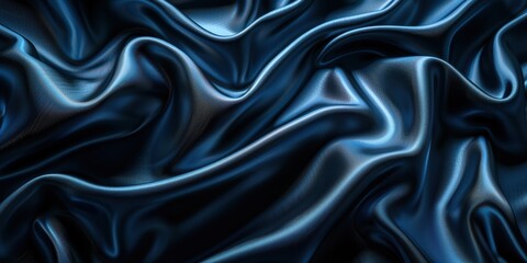 Obraz premium Close-up of luxurious blue satin fabric with smooth, flowing folds, capturing the elegance and richness of the material.
