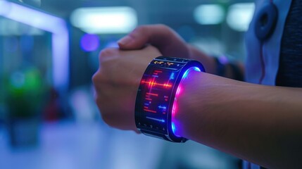 A hydrogen fuel cell integrated into a high-tech wearable device, providing long-lasting power