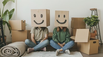 A couple with box heads
