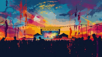 Obraz premium a painting of a concert with people in the background