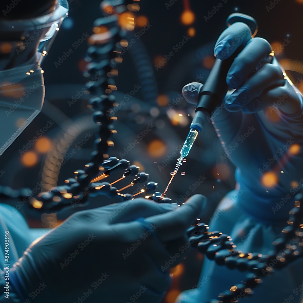 Poster Close-up of a Scientist Working with DNA