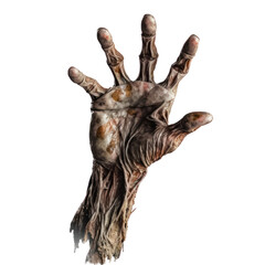Fototapeta premium Dry hands are holding up, person's hand covered Haloween decoration isolate on transparent png. 