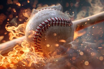 a baseball stadium and cross baseball bats with fire,