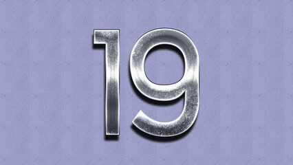 3D Chrome number design of 19 on purple wall.	