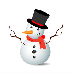 Snowman with top hat and red scarf Illustration