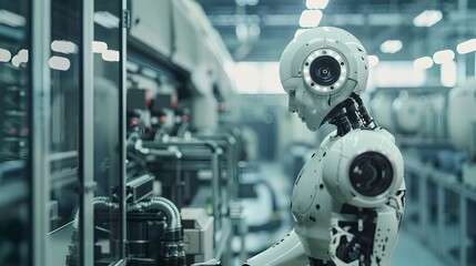 Fototapeta premium Futuristic Smart Factory:Humans and Collaborate in Advanced Manufacturing