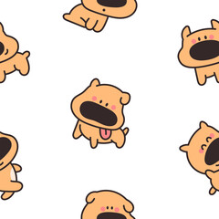 Cute cartoon puppy characters. Seamless pattern. Adorable dog with different emotions. Hand drawn style. Vector drawing. Design ornaments.