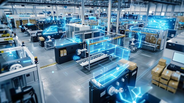 Smart Factory Automation with Robotic Arms and Digital Interface - Powered by Adobe