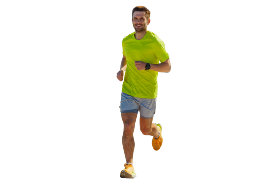 A male running athlete is doing a workout, jogging in sports gear. cut out
