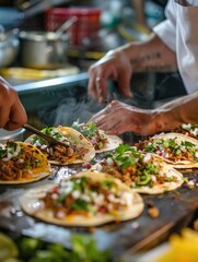 Chef preparing tacos on grill