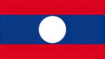 Vibrant flat illustration of Laos national flag with red, blue, and white colors, intricate designs, and iconic symbols on white background.