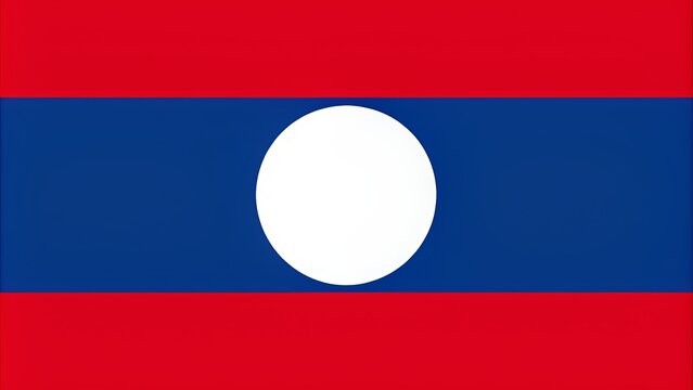 Vibrant flat illustration of Laos national flag with red, blue, and white colors, intricate designs, and iconic symbols on white background.