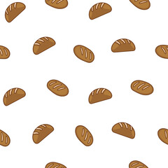 Bread. Seamless pattern. Loaf food, bakery baget, pastry grain. Hand drawn style. Vector drawing. Design ornaments.