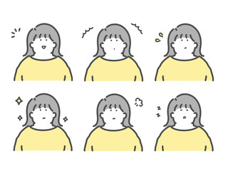 様々な表情をする女性のイラスト　セット
