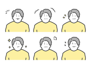 様々な表情をするシニア男性のイラスト　セット
