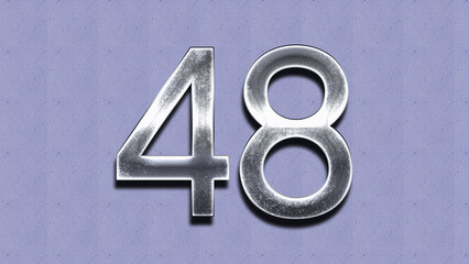 3D Chrome number design of 48 on purple wall.	