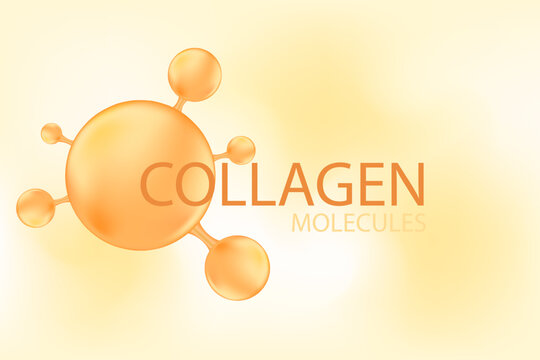 Aesthetic beige molecule in yellow background, collagen peptide or hyaluronic acid, oxygen or serum chemical formula. Beauty treatment nutrition skincare wallpaper with copy space. Scientific theme