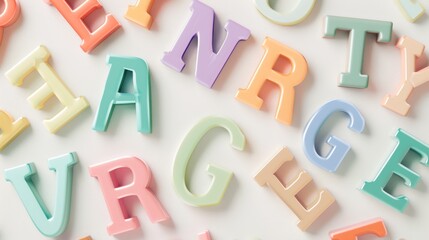 Fototapeta premium Colorful Plastic Letters Scattered on White Background