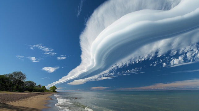 Rare Morning Glory Clouds over a tranquil Australian beach.