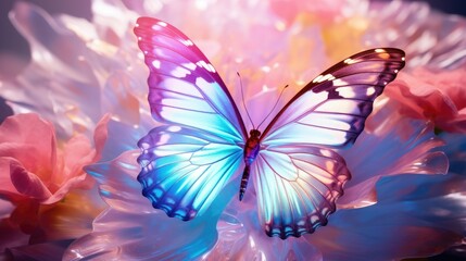 An iridescent butterfly on a flower