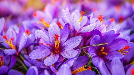 Closeup of Purple Crocus Flowers