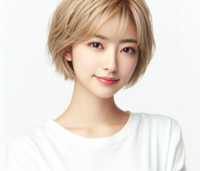 Naklejka premium 白いTシャツの美女