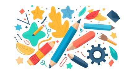 Mixed Icon of Assorted Items in Circular Pattern for Website Design on White Background