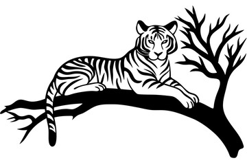 Obraz premium Tiger lying in the tree vector silhouette 