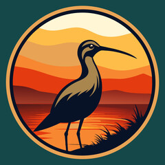 curlew silhouette vector illustration in a circle logo icon