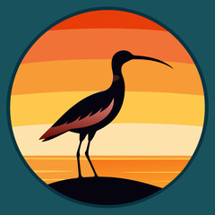 curlew silhouette vector illustration in a circle logo icon