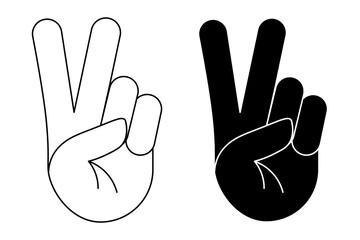 Black and white Peace hand symbol or Victory sign gesture isolated on a transparent background. Day of Peace. Vector illustration