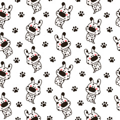 Cute dogs and puppy characters. Seamless pattern. Cartoon funny pet animals. Hand drawn style. Vector drawing. Design ornaments.