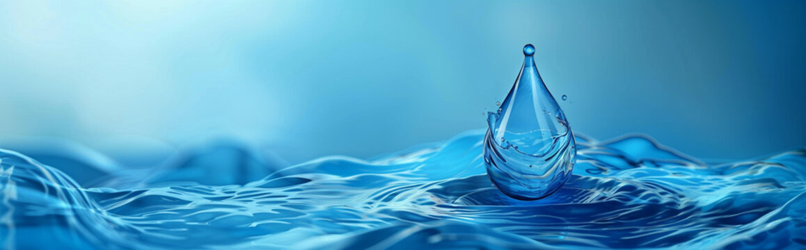 Minimalistic Poster for World Hydrography Day Featuring Water Drop Splash on Blue Background for Educational and Environmental Campaigns