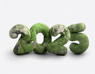 3d happy new year 2025 on a old stone and grass shape