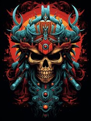 Naklejka premium Skull in an Ornate Helmet, Cyberpunk Art