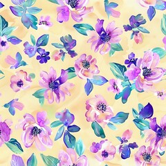 Fashionable Watercolor Flower and Leaf Fabric Print