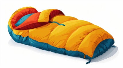 a sleeping bag clipart, camping element, isometric illustration, cool colors, isolated on white background