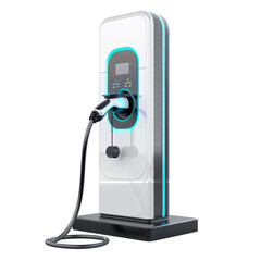 Charging Station for Electric Vehicles Isolated on Transparent or White Background, PNG