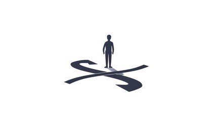 Obraz premium Thoughtful Figure Standing at Fork in the Road,Contemplating Choices and Decisions