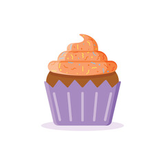 Sweet food icon in flat style. Birthday cake vector illustration on isolated background. Cupcake sign business concept.