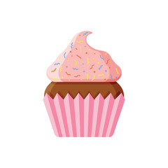 Sweet food icon in flat style. Birthday cake vector illustration on isolated background. Cupcake sign business concept.
