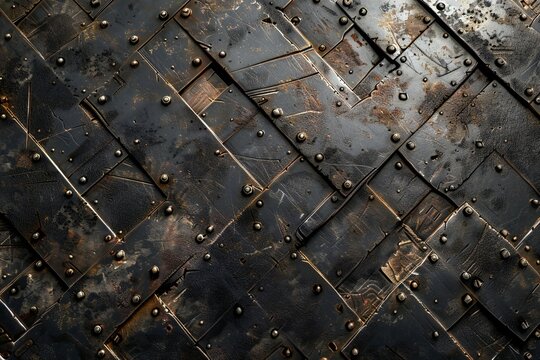 Dark, Grungy, Weathered Metal Plates with Rivets