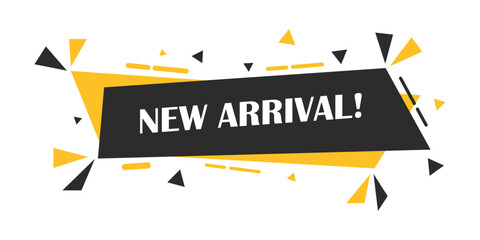 New arrival banner icon in flat style. Arrivals shop vector illustration on isolated background. Fresh product sign business concept.