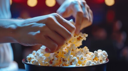 Hands Grabbing Popcorn Bowl